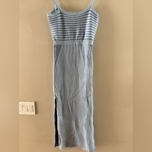 NWT - Fashion Nova Light Blue Ribbed Knit Cutout Midi Dress - Picture 4 of 8